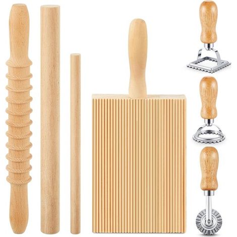 Machine à pâtes 7 pièces, kit à gnocchis, étagère à pâtes en bois, machine à pâtes pour usage domestique, kit de découpe pour raviolis (3 pièces) pour raviolis ronds et carrés (1/5)