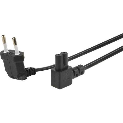 Cable de alimentación eléctrica - 1 enchufe (2 p) M/1 toma IEC C7 - Ángulo de 90° - Ocupación reducida - 2 x 0.75 mm² - Erard