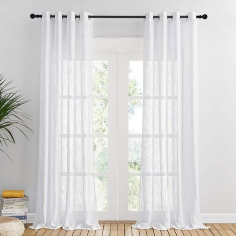 Rideau Voilage Blanc - Voile Oeillet Motif Croisé Rideaux De Fenêtre Décor À La Maison Filtrant La Lumière Doux Semi-Transparent Mariage L 132 x H 240cm 2 Pcs (1/4)