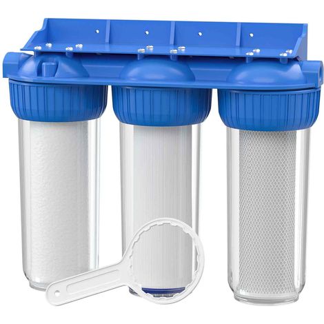 Naturewater NW-BR10B4 3 Stufen Wasserfilter, 5 µ, 26,16 mm (3/4"), Ø60 mm PP Kartusche, Filter Wandhalterung, Filterschlüssel, Sedimentfilter Aktivkohleblock Aktivkohlegranulat
