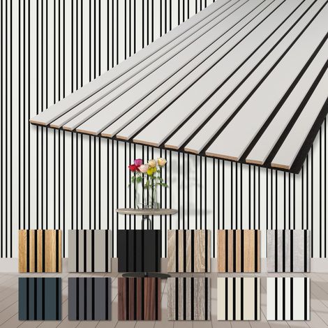 HEXIM Akustikpaneele Holz Mila 278x60cm flexible Wandpaneele Kombipaneel 1,67 m² Wandpaneele MDF Akustikfilz: APM11 - White, 1 Paneel - 1.67m²