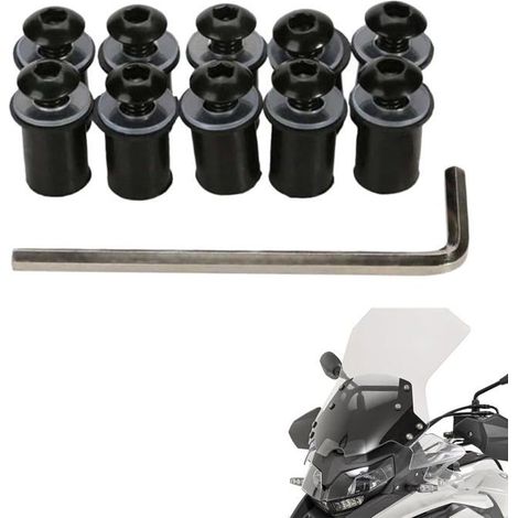10 vis et boulons noirs M5 pour pare-brise de moto Fixation d'écran de moto (1/5)