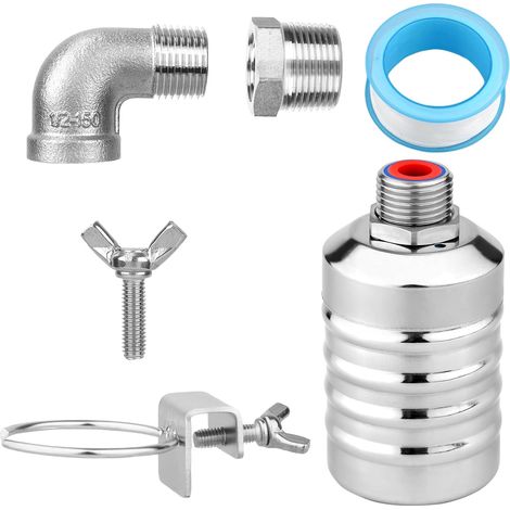 Kit de Robinet à Flotteur d'Eau, 1/2" à 3/4'' en Acier Inoxydable Vanne Flotteur Contrôle Automatique du Niveau d'Eau Idéale pour Aquariums Piscines Abreuvoirs Bétail (1/5)