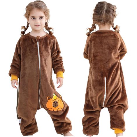 Gigoteuse a Pied Flanelle Hiver Pyjama BéBé Manches Longues Turbulette Avec Pied 2.5 Tog pour Enfant de 3 à 4 Ans, Capybara