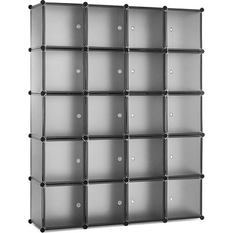 Armoire Penderie Portable, Étagère de Rangement en Plastique Meuble de Rangement pour Vêtements Chaussures Jouets Accessoires, 20cubes, gris - Mondeer (1/5)