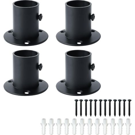 Lot de 4 Pièces Support de Tige Réglable en Acier Inoxydable, 2.5 CM, Base Épaissie Fermeture Murale Charge Lourde pour Armoire Rideau Douche Séchoir,Noir (1/5)