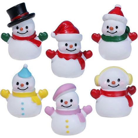 Lot de 6 figurines miniatures de bonhommes de neige décoratifs, petites statues de bonhommes de neige, ornement de paysage miniature (1/5)