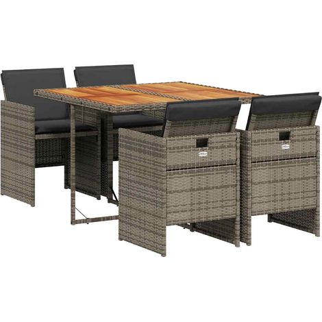 vidaXL 5 Piece Garden Dining Set with Cushions Grey Poly Rattan