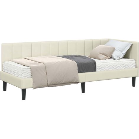 Corner Bed Frame with Mattress 2 pcs Cream Velvet vidaXL