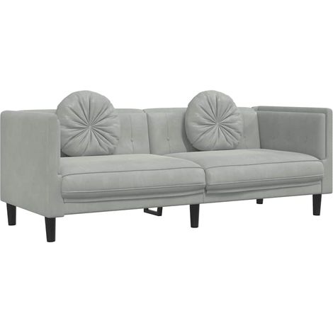 3-Sitzer Sofa mit Kissen, hellgrau, Samt