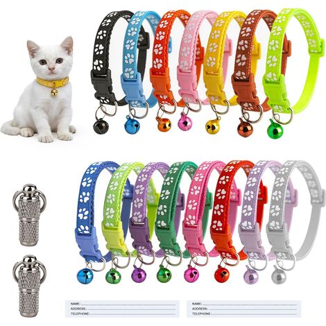 Lot de 15 colliers pour chat - Avec fermeture de sécurité - Réglables - Avec nom - Réfléchissant à dégagement rapide - Avec cloche - Pour chat ou chaton (1/5)