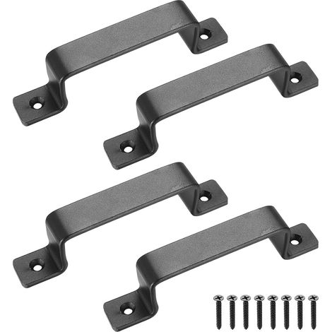 4 Pièces Poignée de Porte Coulissante Noire 165mm Pour grange, armoire, garage, meuble, intérieur et extérieur. Montage facile, acier robuste. (1/5)
