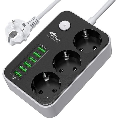 Multiprise Parasurtenseur, 3 Prises Outlet + 6 Ports USB, parafoudre, Protection Contre la surtension, Cordon 1.5 mètres Bloc avec Interrupteur (1/5)