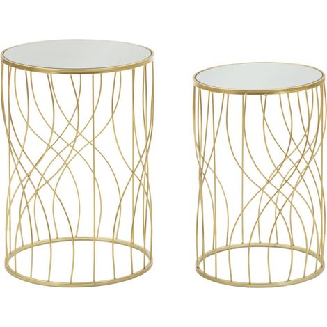 Lot de 2 Tables d'Appoint "Lignes" 55cm Or (1/5)