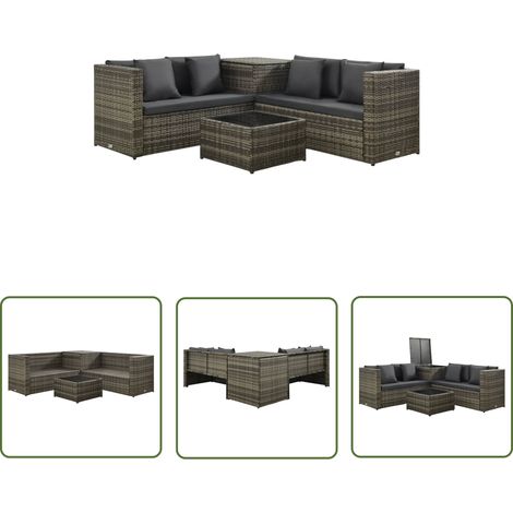 The Living Store 4-tlg. Garten-Lounge-Set mit Kissen Poly Rattan Grau - Outdoor Möbel - Loungesessel - Gartenmöbel - Rattan Möbel - Balkonmöbel (1/5)