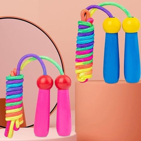 2pcs Junlic Corde à Sauter pour Enfants Corde de Coton Réglable avec Poignée en Bois Confortables et Antidérapantes Jump Rope pour (1/4)
