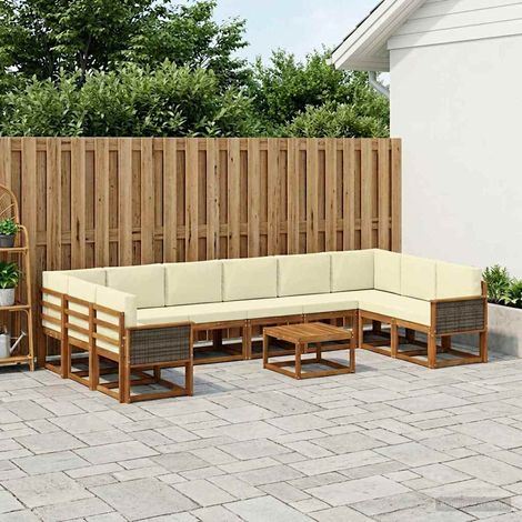 vidaXL Outdoor-Sofagarnitur 11 pcs Natur und Creme Massivholz Akazie (1/5)