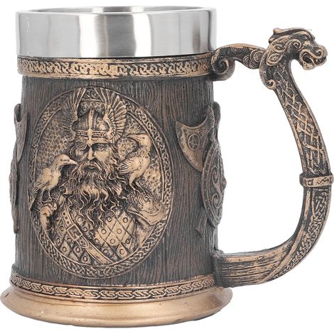 Tasse à bière rétro pirate en acier inoxydable, grande capacité pour café et boissons, finition bronze. (1/5)