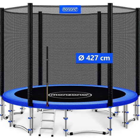 Trampoline extérieur rond Ø427cm max. 150kg set complet filet de sécurité porte d'entrée échelle poteaux trampoline jardin robuste accessoires