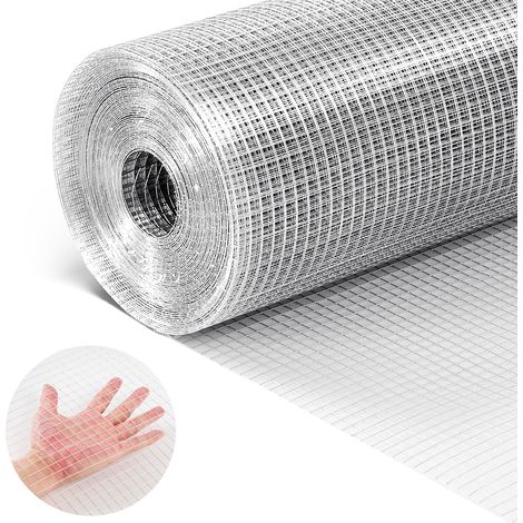 VEVOR Grillage Galvanise Maille Carree 12,7 mm, Grillage Soude en Rouleau 1,8 x 30,4 m Diametre Fil Metallique Calibre 19 pour Cloture de Jardin, Enclos a Poules, Cages a Lapin, Protection de Plantes (1/5)