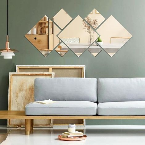 Argent 7 Pièces Miroir Adhesif Mural Autocollant, Miroirs Muraux, Mirroir Murales Chambre, Miroir Porte, Miroir Decoration Murale, pour Salon Chambre Salle de Bain (1/5)