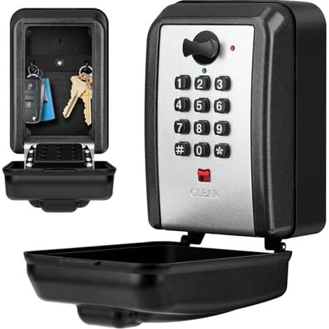 Secure Outdoor Key Box, Large Wall-Mounted Waterproof Key Box, 12-Digit Combination Lock, Weatherproof, Robust Key Safe for Home, Factory, Garage, Office (Grey) (1/5)