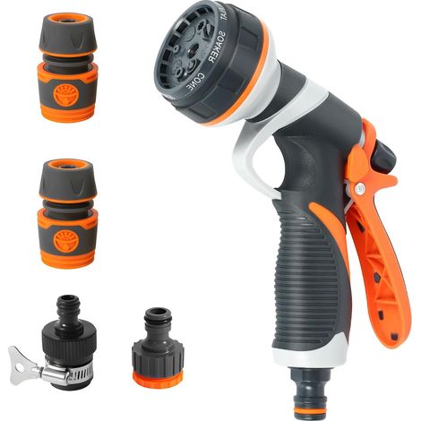 Pistolet d'Arrosage, Pulvérisateur de Jardin à 8 Modes, Débit d'Eau Réglable, Buse Multifonction pour Lavage de Voiture, Arrosage des Plantes, Pelouse et Animaux Domestiques (1/5)