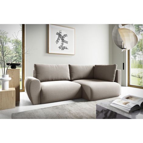 Ecksofa Schlafsofa GALAN MINI Stoff Poso Beige Ottomane Rechts