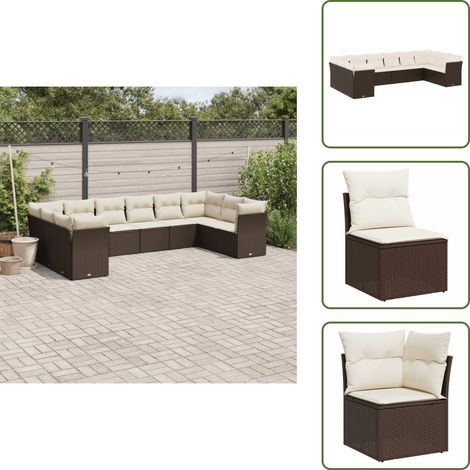 Salon de jardin 10 pcs avec coussins marron résine tressée - Salon De Jardin - Canapé Extérieur - Meuble De Jardin - Ensemble Salon De Jardin - Mobilier De Jardin