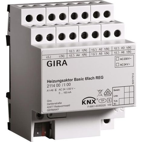 Gira Attuatore riscaldamento Basic 6f KNX REG [211400], 2114 00