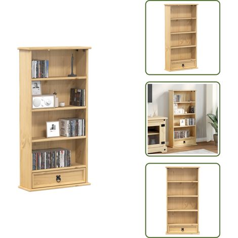 The Living Store Armoire à CD Corona 52x17,5x103 cm bois de pin massif - Bibliothèque - Meuble Tv - Bibliothèque Design - Rangement Cd Dvd - Armoire À Livres