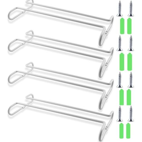 Paquet de 4 Supports à Verres à Vin, Support de Verres Sous étagère d'armoire, Rangement avec Support de Verres à Pied, Support de Verre à Vin pour Armoire de Cuisine, Bar, Blanche-DOU