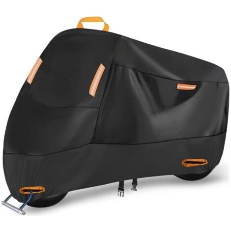Housse de moto imperméable, housse de moto Oxford 420D pour une utilisation intérieure/extérieure avec 4 bandes réfléchissantes et 2 trous de verrouillage (230 x 105 x 125 cm) (1/4)