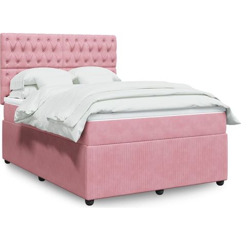 Giroletto a Molle con Materasso Rosa 140x190 cm in Velluto vidaXL (1/5)