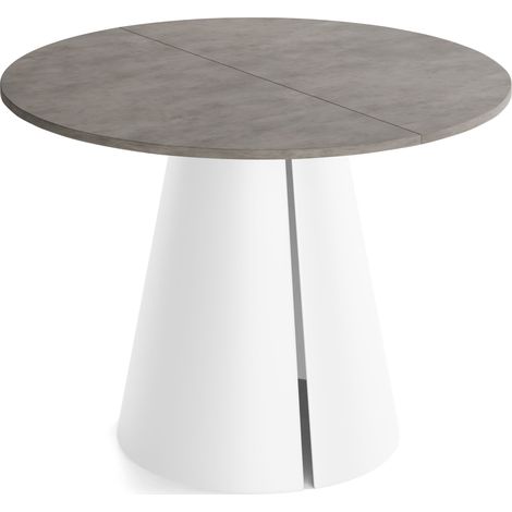 Esstisch Rund Ausziehbar im Loft-Stil – 100 cm – Industrieller Tisch mit Weißen Konischem Metallbeinen für 5-8 Personen, Wohnzimmer – Beton-Optik Dunkelgrau