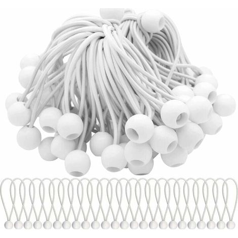 Paquete de 50 cuerdas elásticas con bolas elásticas para carpas, tiendas de campaña, pancartas y lonas. (1/4)
