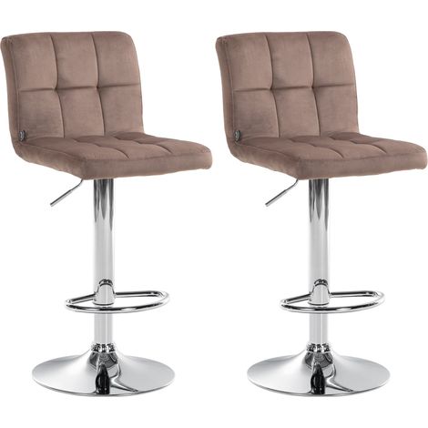 Set di 2 sgabelli da bar in velluto marrone con cuciture decorative in metallo cromato piede a tromba 100004388