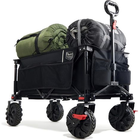 XXL Chariot de Plage Pliable Roues Tout Terrain avec Frein Chariot camping pliable Roues amovibles, poignée réglable et poche latérale, pour camping, plage, jardin et pique-nique (1/5)