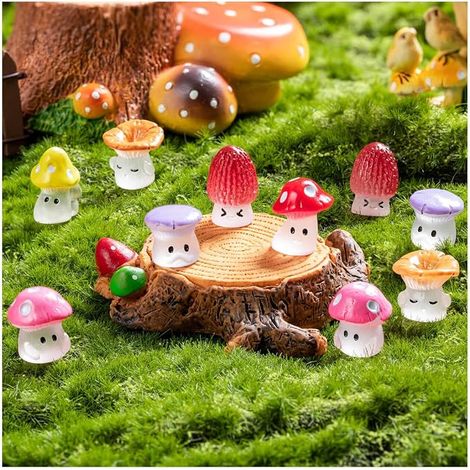Lot de 24 - Champignons miniatures décoratifs en résine pour jardin féerique, figurines artificielles mignonnes, idéales pour terrarium, micro paysage artisanal et décoration de balcon extérieur (1/5)