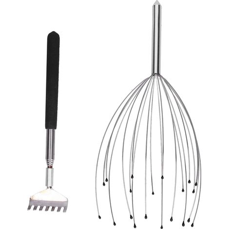 Lot de grattoirs dorsaux rétractables en acier inoxydable avec griffes pour cuir chevelu et démangeaisons
