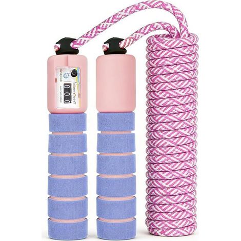 Compteur de corde à sauter en mousse rose Jeu de fitness pour enfants avec poignées (1/5)