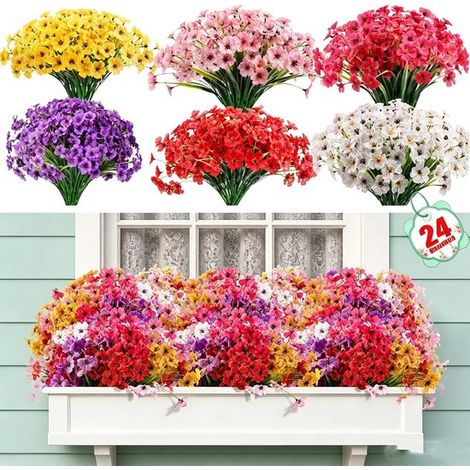 Plantes artificielles - Fleurs artificielles d'extérieur - Résistantes aux UV et aux UV - Hypoallergéniques - Idéales pour les rebords de fenêtres, terrasses, vérandas, jardins et décorations printani (1/5)