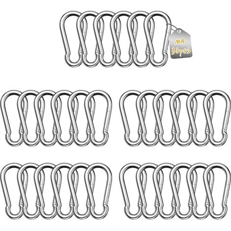 Mosquetones LALAGO de alta resistencia, juego de 30 piezas, M4 40 mm x φ4 mm, acero inoxidable 304, mosquetones grandes de acero inoxidable con una capacidad de carga de 30 kg. (1/5)