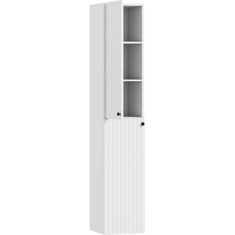 Armoire de salle de bain murale blanche avec 6 étagères en MDF, finition laquée (1/5)