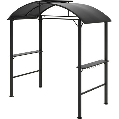 Pabellón para barbacoa 233 x 110 x 235 cm Pabellón de jardín resistente al viento con doble techo, estantes, cenador con protección UV, Pabellón para barbacoa de acero, Carpa de jardín con parrilla pa