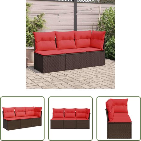 Gartenmöbel -  Gartensofa mit Kissen 3-Sitzer Braun Poly Rattan (1/5)