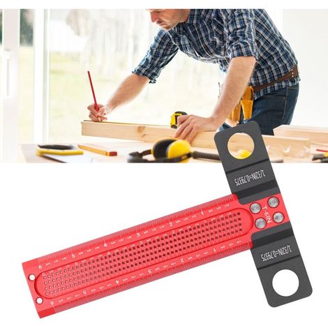 Aluminum Alloy Hole Marking T-Scale Ruler Precise Scale T-Type Scriber Gauge for Woodworking (6in)