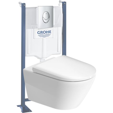 Pack inodoro suspendido sin aro DURAVIT D-Neo + estructura soporte GROHE Rapid SL Project + asiento + placa cromada (1/5)