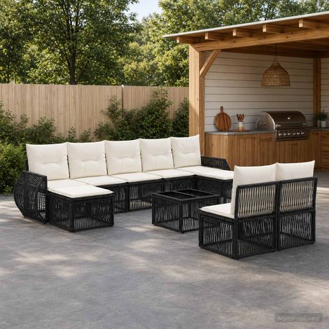 vidaXL Conjunto de sofás de jardín 10 uds. Negro y Blanco Crema (1/5)