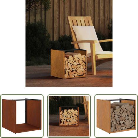 Porte bûches - Étagère à bois 40x40x40 cm acier résistant aux intempéries (1/5)
